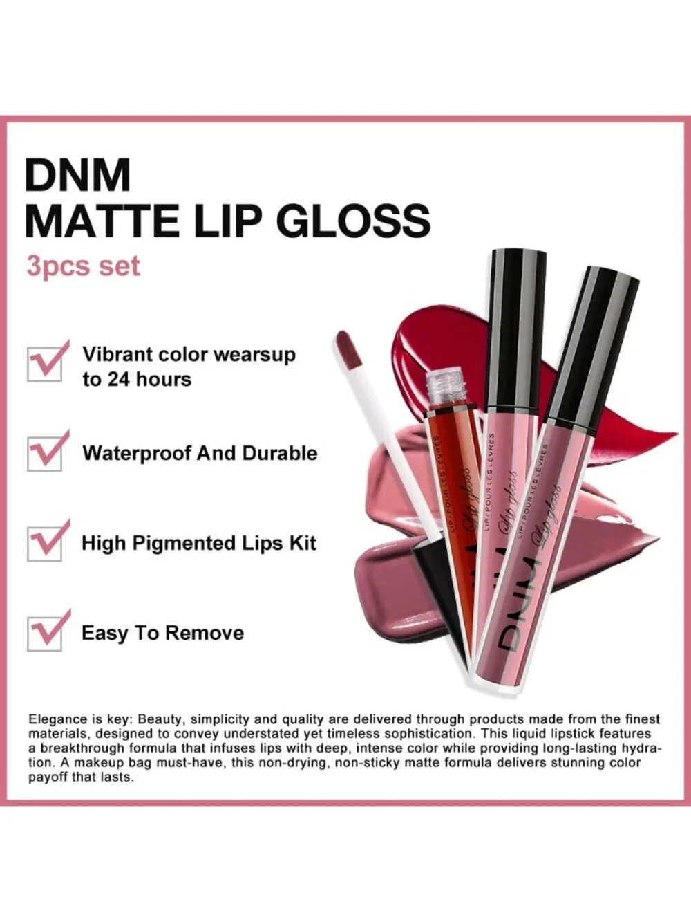 Set34-Dark Red & Mauve & Maroon 3pcs Matte Liquid Lipstick Lip Gloss Kit